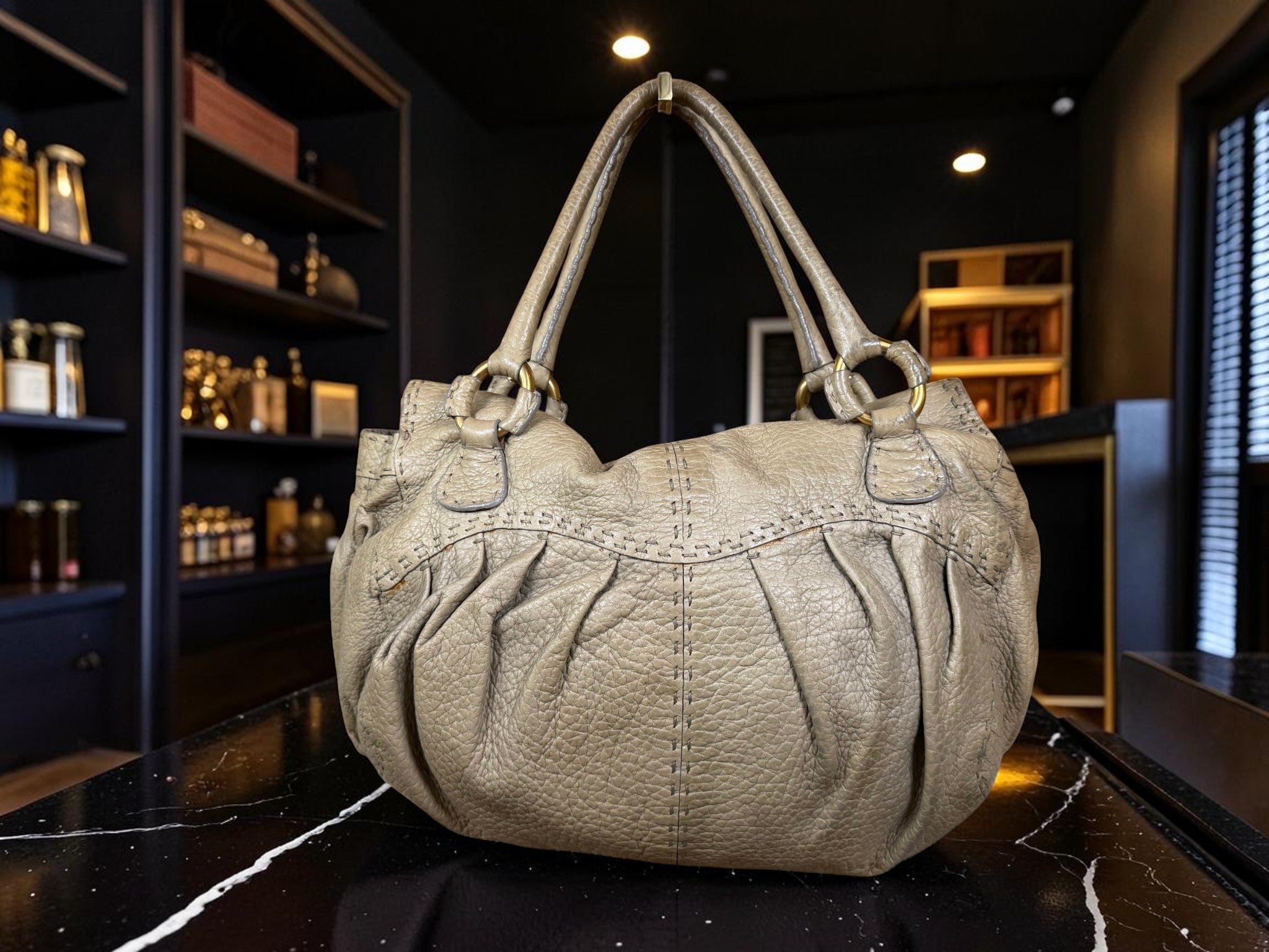 Vintage Valentino Garavani Soft Leather Gather Tote / Hobo Bag.