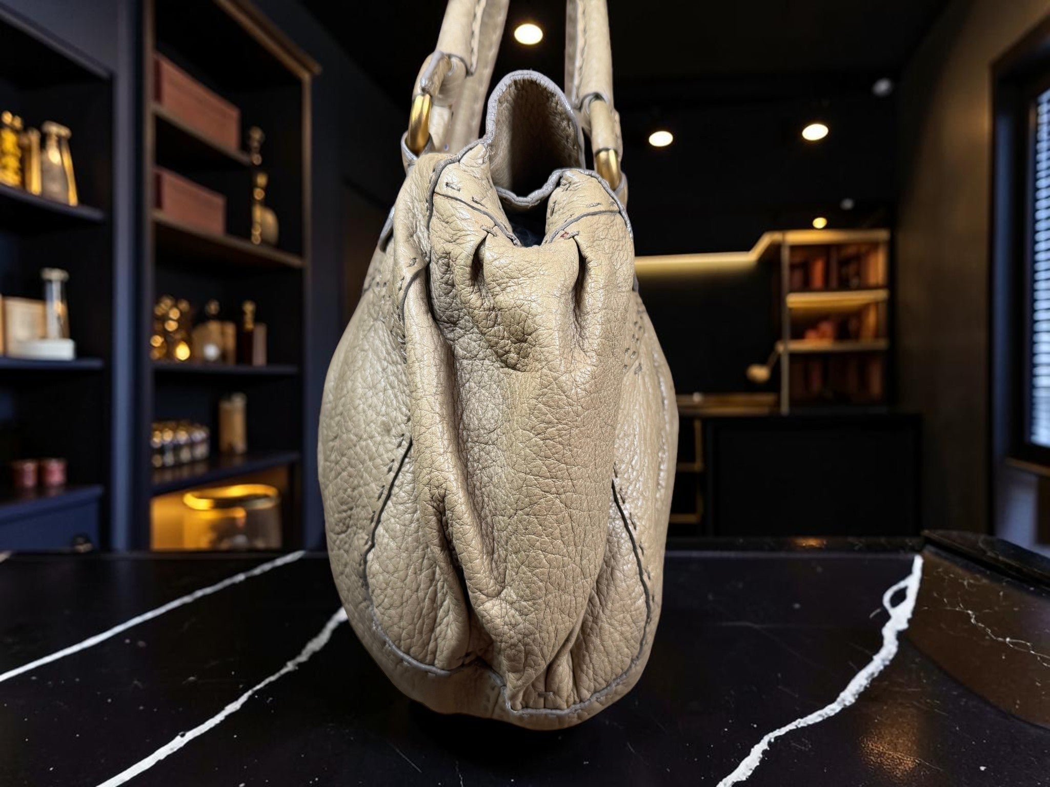 Vintage Valentino Garavani Soft Leather Gather Tote / Hobo Bag.