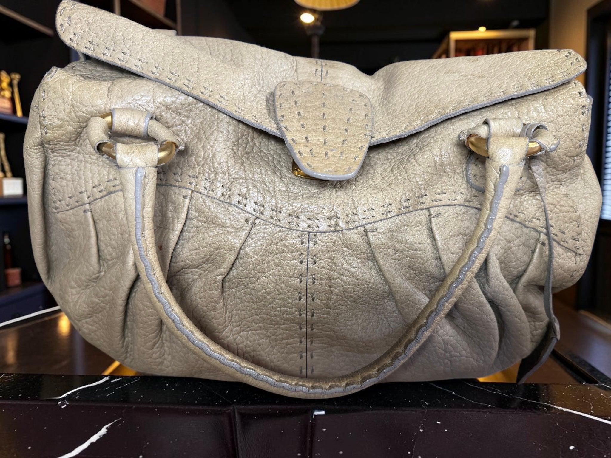 Vintage Valentino Garavani Soft Leather Gather Tote / Hobo Bag.
