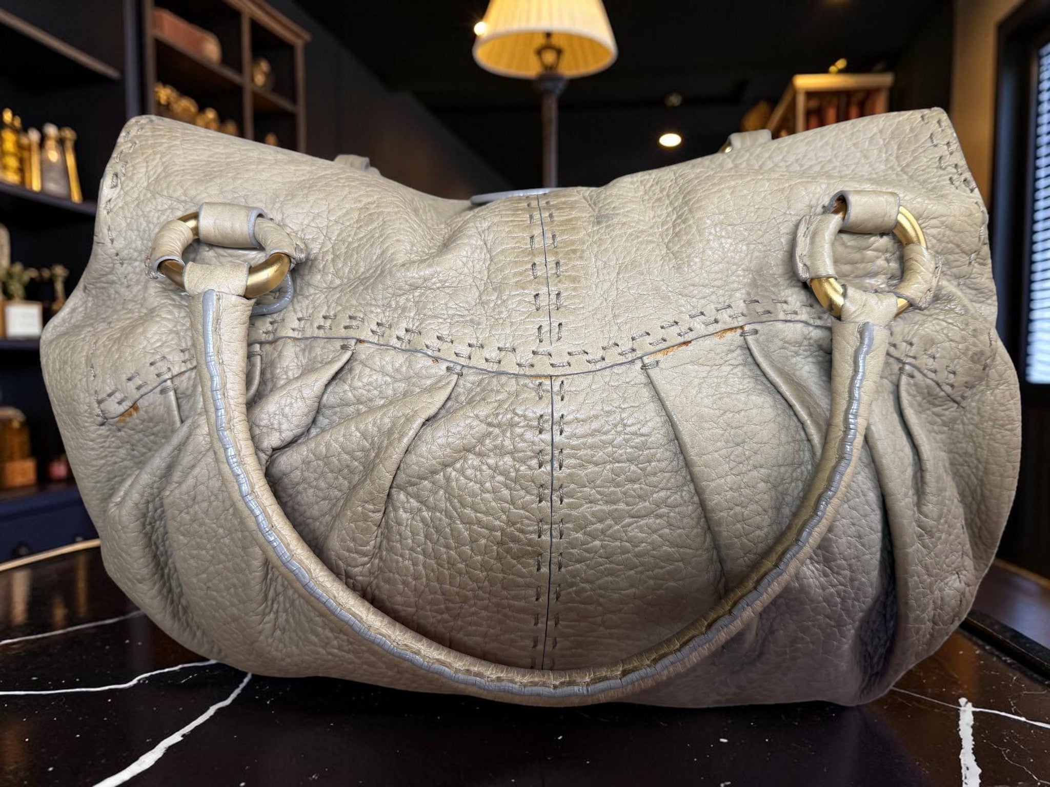 Vintage Valentino Garavani Soft Leather Gather Tote / Hobo Bag.