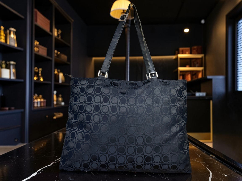 Salvatore Ferragamo Gancini Monogram East-West Canvas Tote Bag (AU-21 0867).