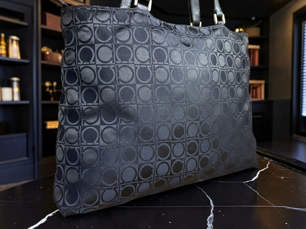 Salvatore Ferragamo Gancini Monogram East-West Canvas Tote Bag (AU-21 0867).