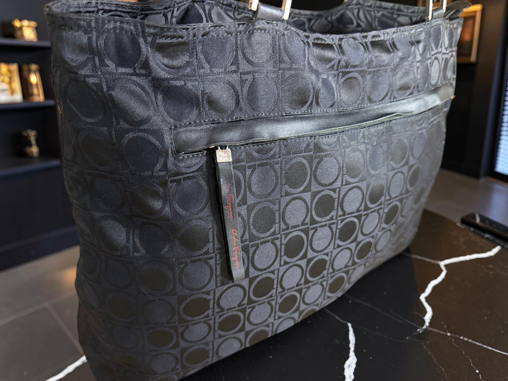 Salvatore Ferragamo Gancini Monogram East-West Canvas Tote Bag (AU-21 0867).