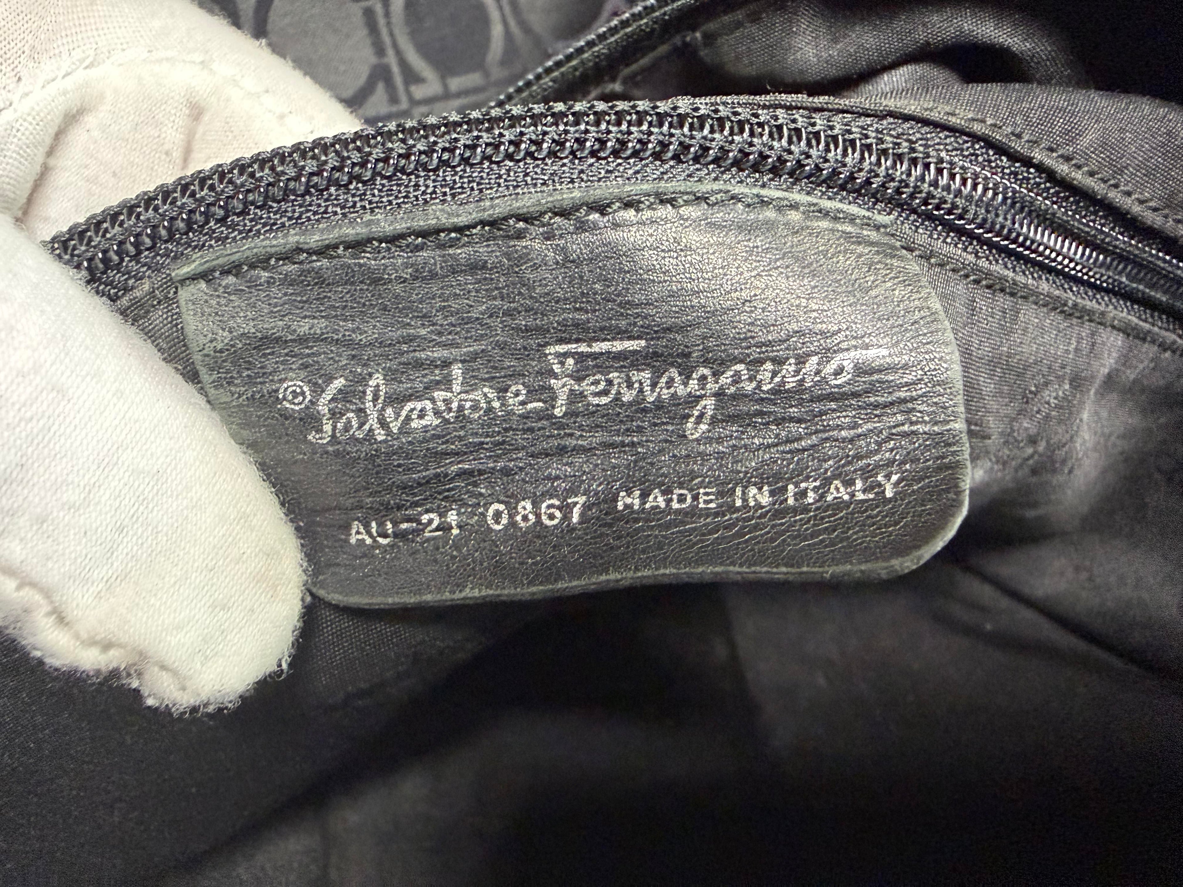 Salvatore Ferragamo Gancini Monogram East-West Canvas Tote Bag (AU-21 0867).