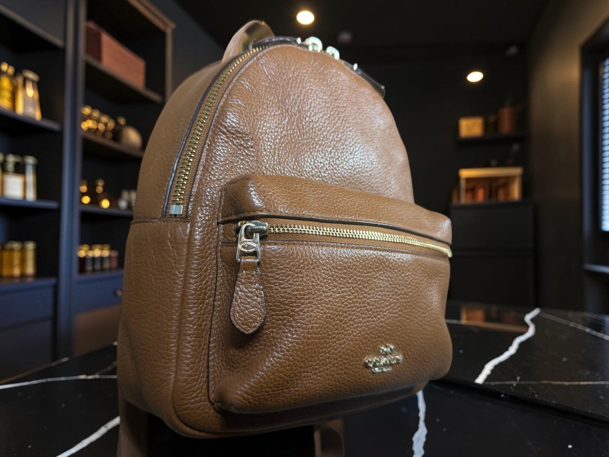 Coach Mini Charlie Backpack in Brown Pebbled Leather (F38263)