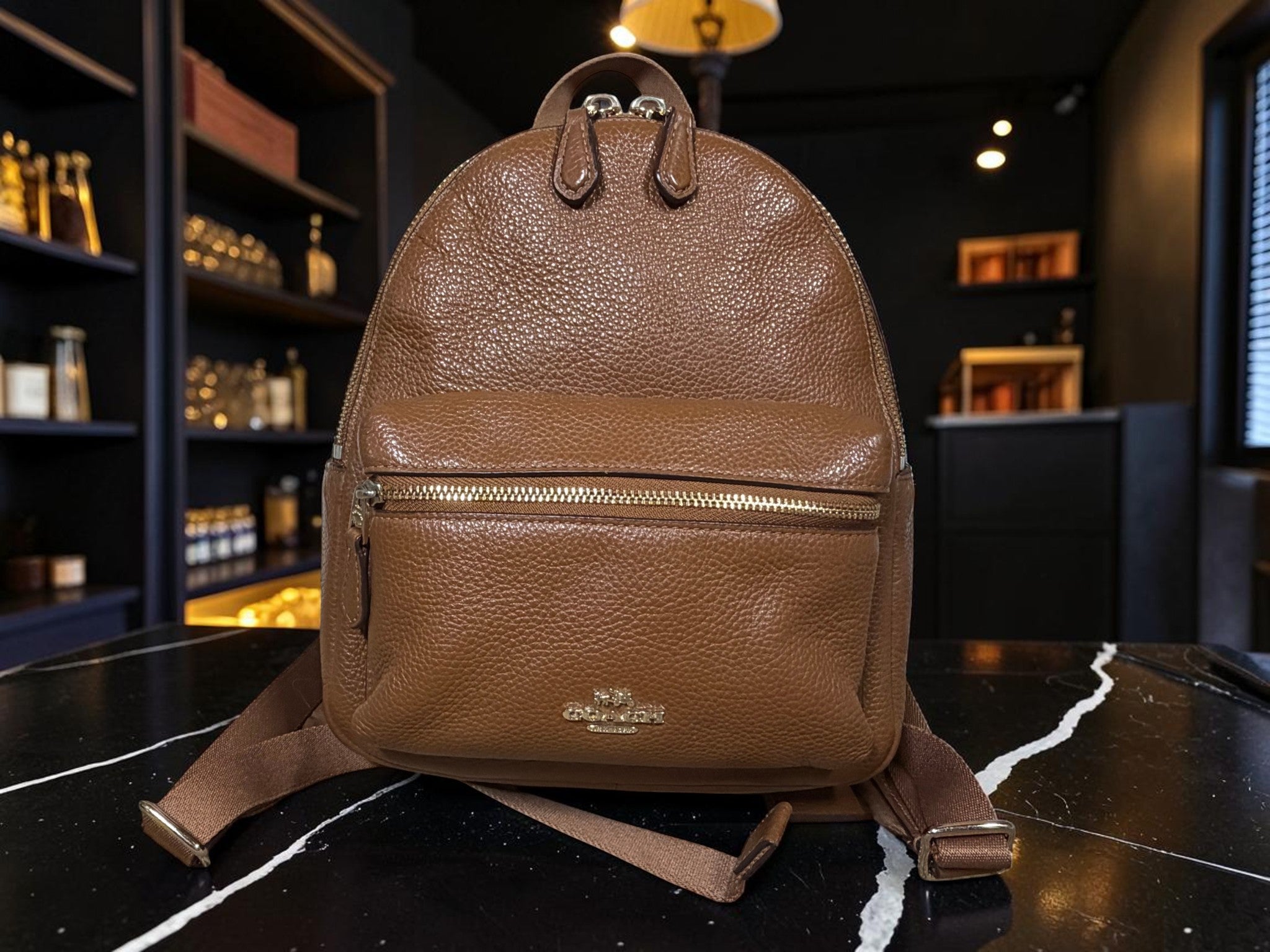 Coach Mini Charlie Backpack in Brown Pebbled Leather (F38263)