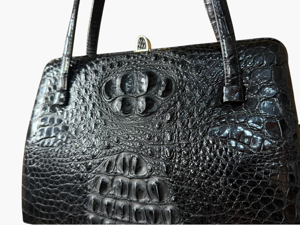 1960s Vintage Genuine Hornback Crocodile Leather Handbag - UK Shipping only