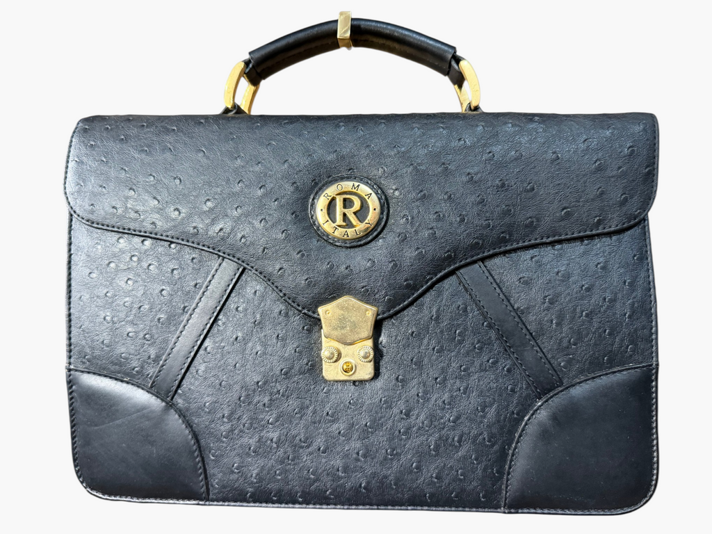 Moda Italia Genuine Ostrich Leather Top Handle Bag / Micro Briefcase