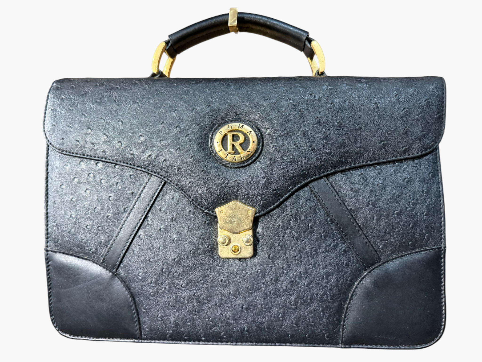 Moda Italia Genuine Ostrich Leather Top Handle Bag / Micro Briefcase