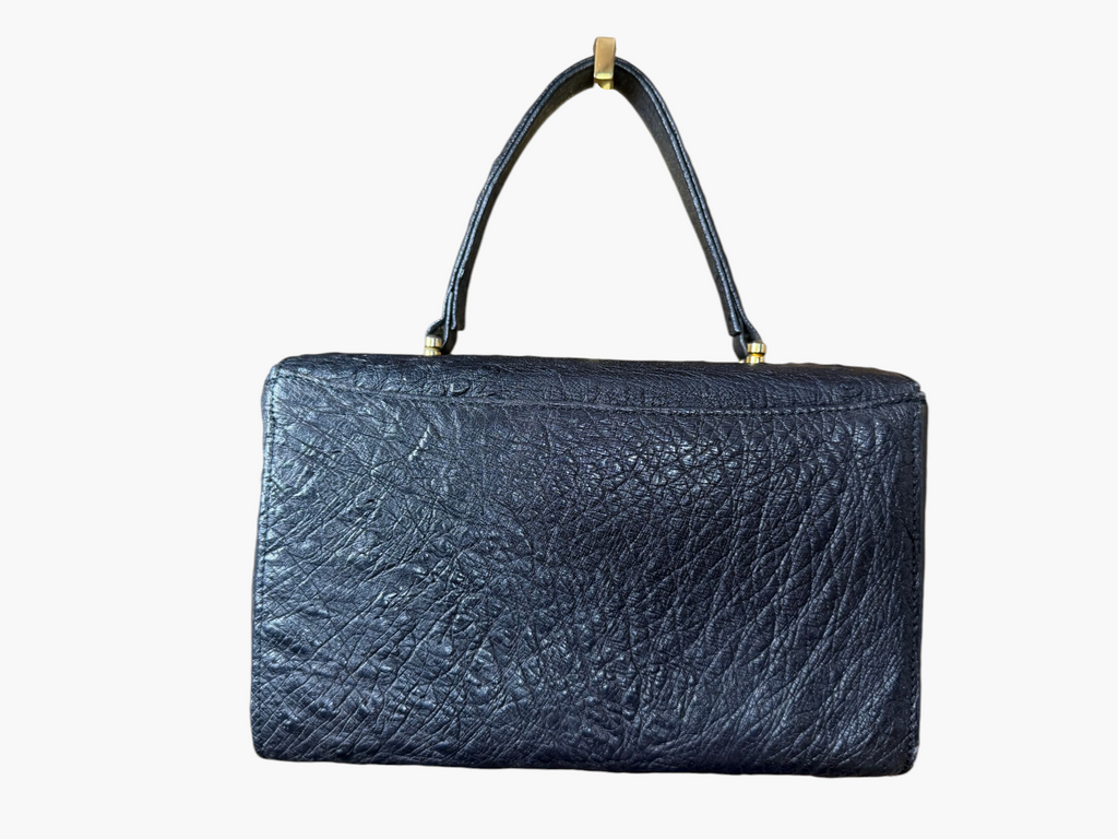 Vintage Genuine Ostrich Leather Top Handle Vanity Bag