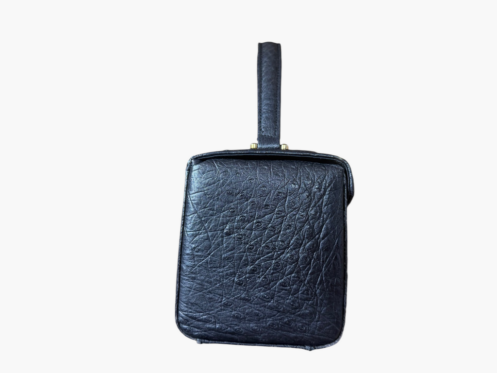 Vintage Genuine Ostrich Leather Top Handle Vanity Bag