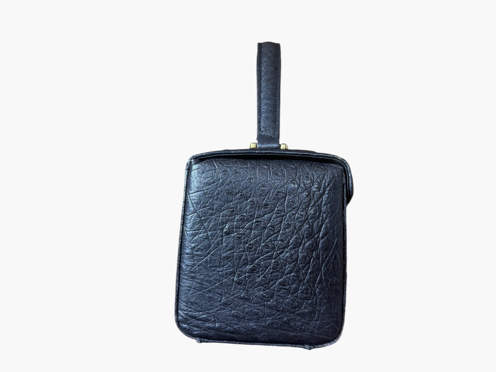 Vintage Genuine Ostrich Leather Top Handle Vanity Bag