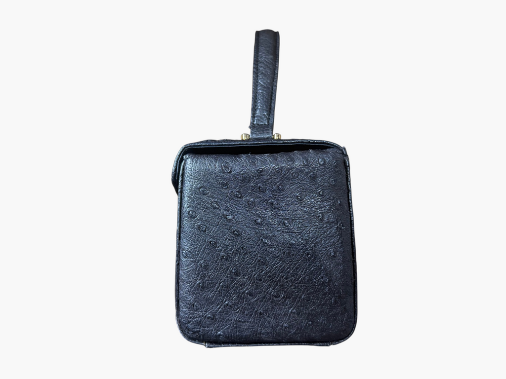 Vintage Genuine Ostrich Leather Top Handle Vanity Bag