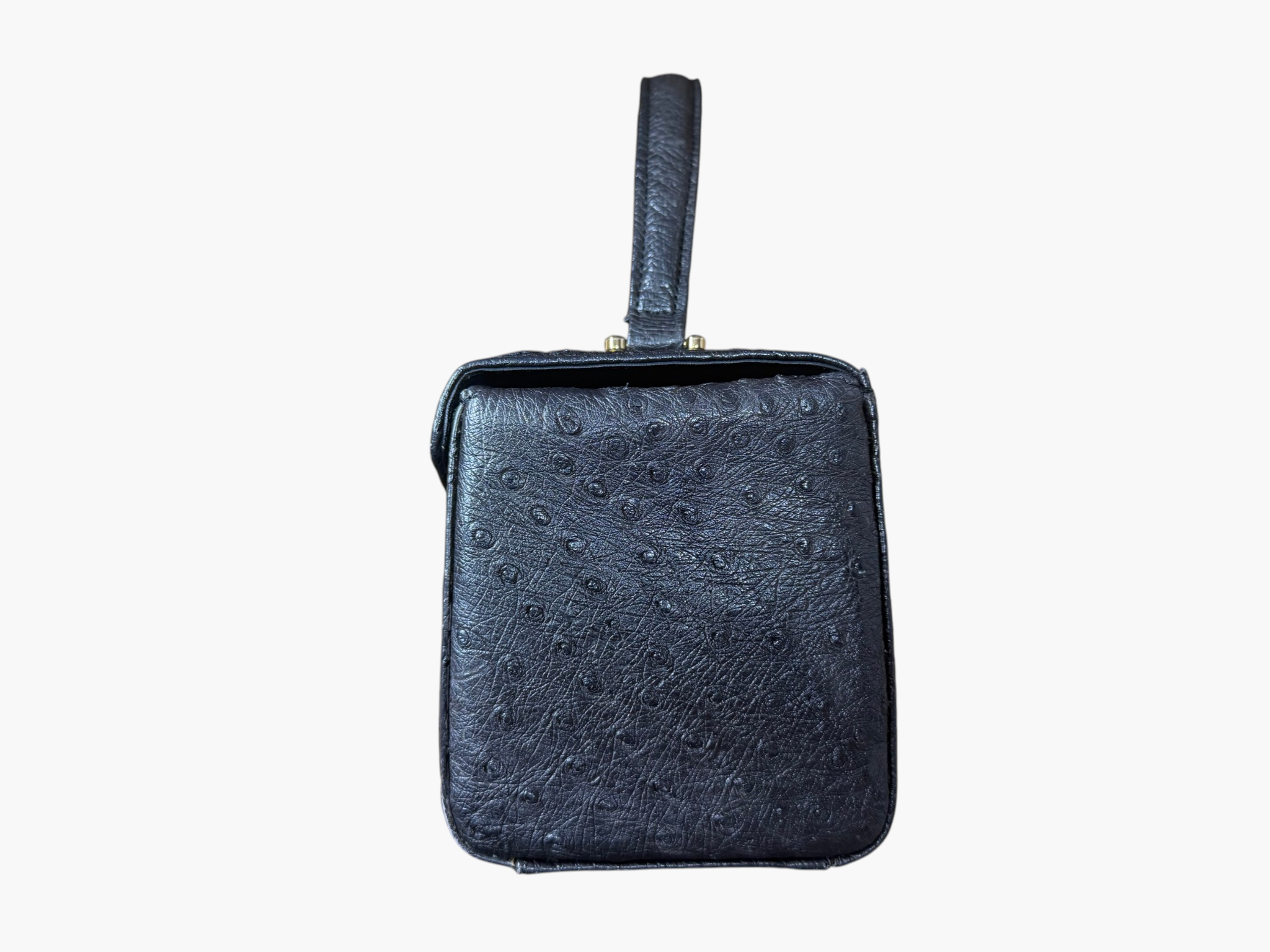 Vintage Genuine Ostrich Leather Top Handle Vanity Bag