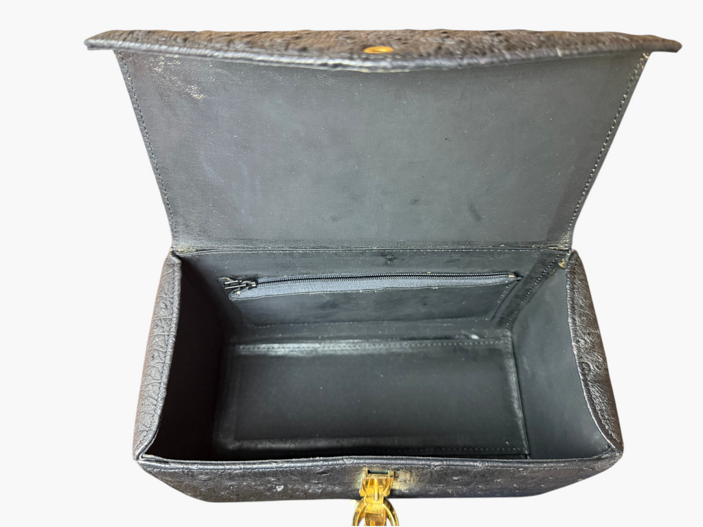 Vintage Genuine Ostrich Leather Top Handle Vanity Bag