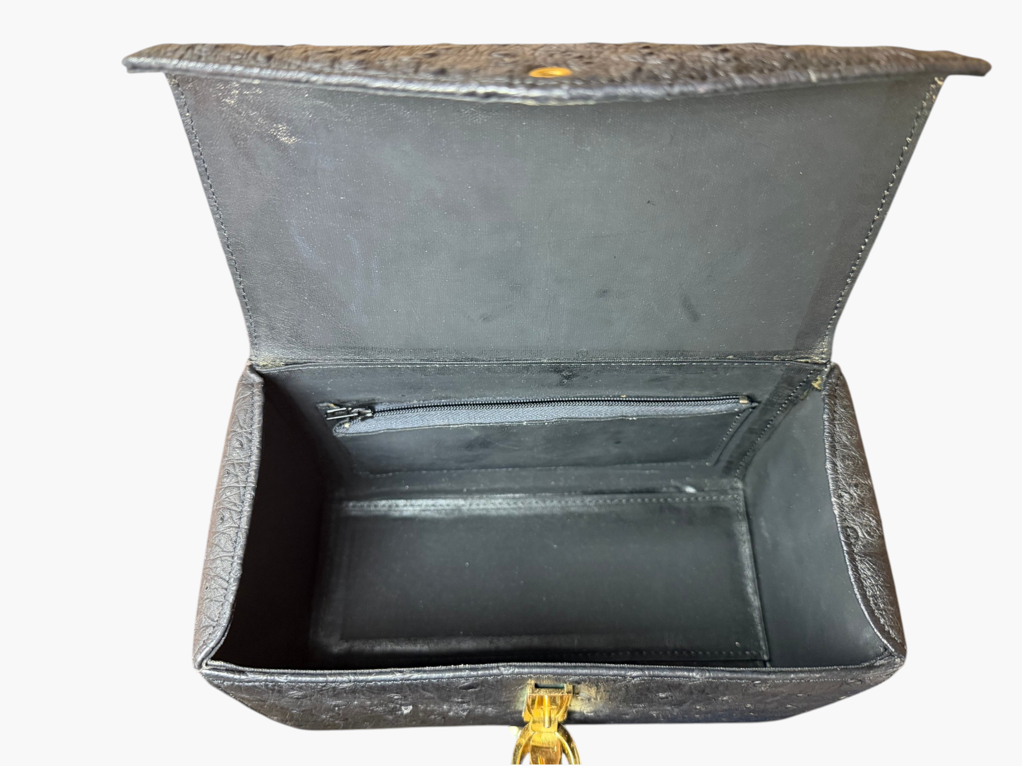 Vintage Genuine Ostrich Leather Top Handle Vanity Bag