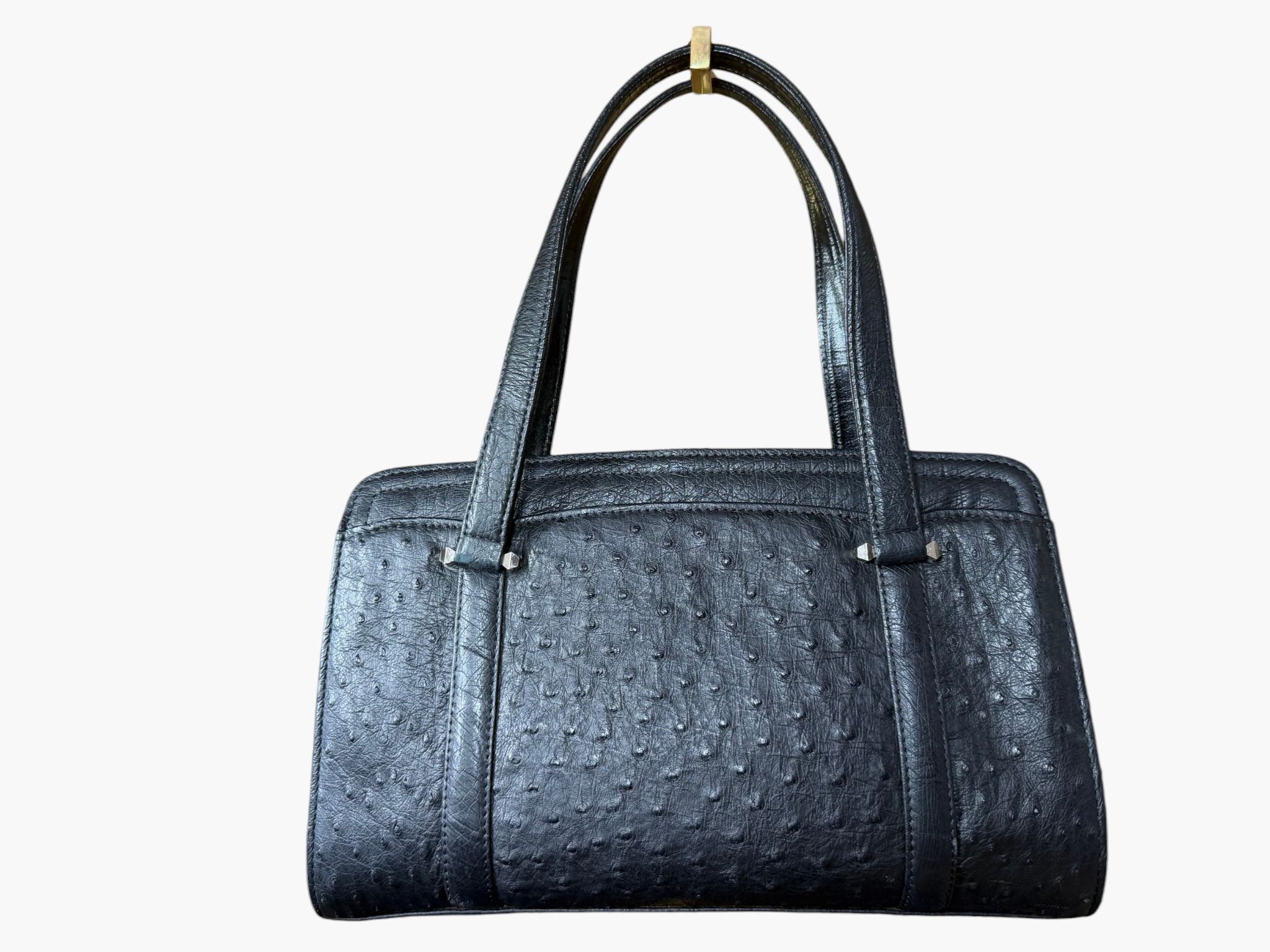 Vintage Genuine Ostrich Leather Silver Framed Handbag