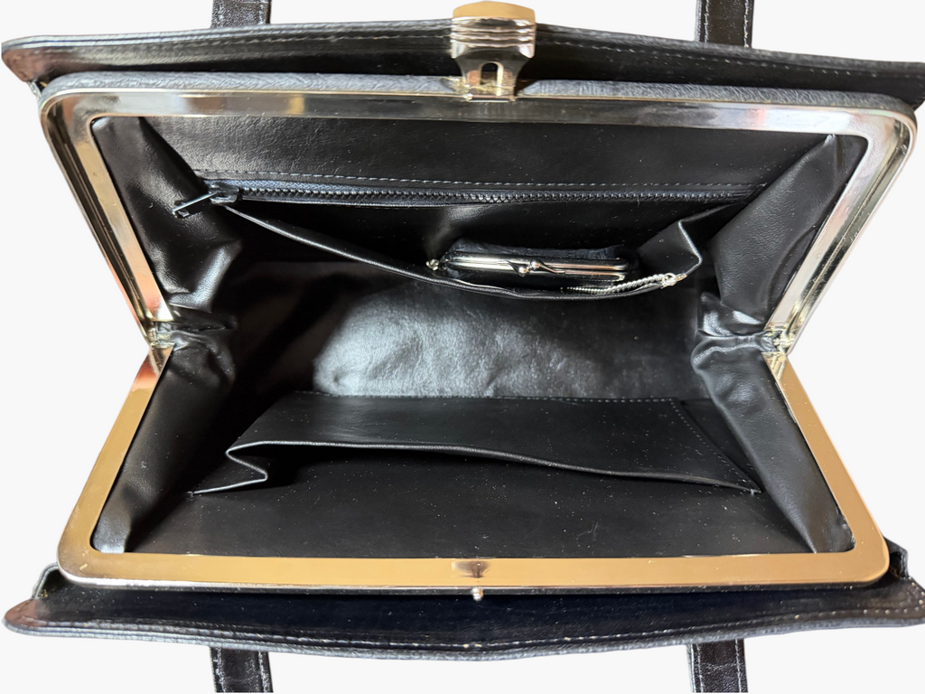 Vintage Genuine Ostrich Leather Silver Framed Handbag