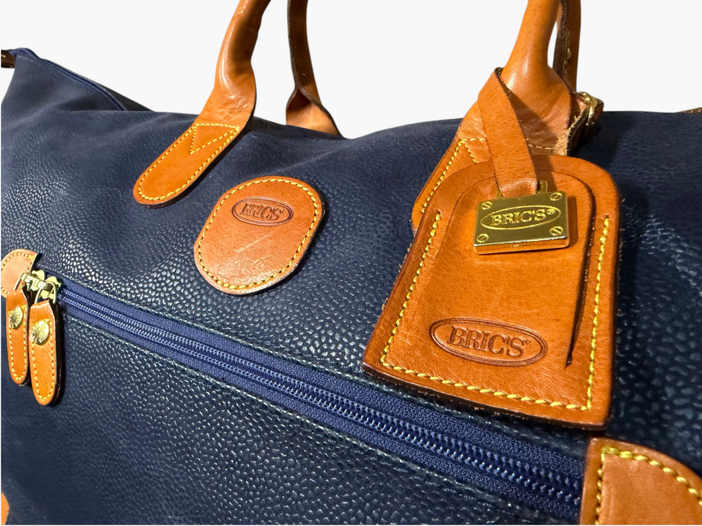 Bric’s Life 22" Large Navy Pebbled Leather Cargo Weekender / Travel Bag