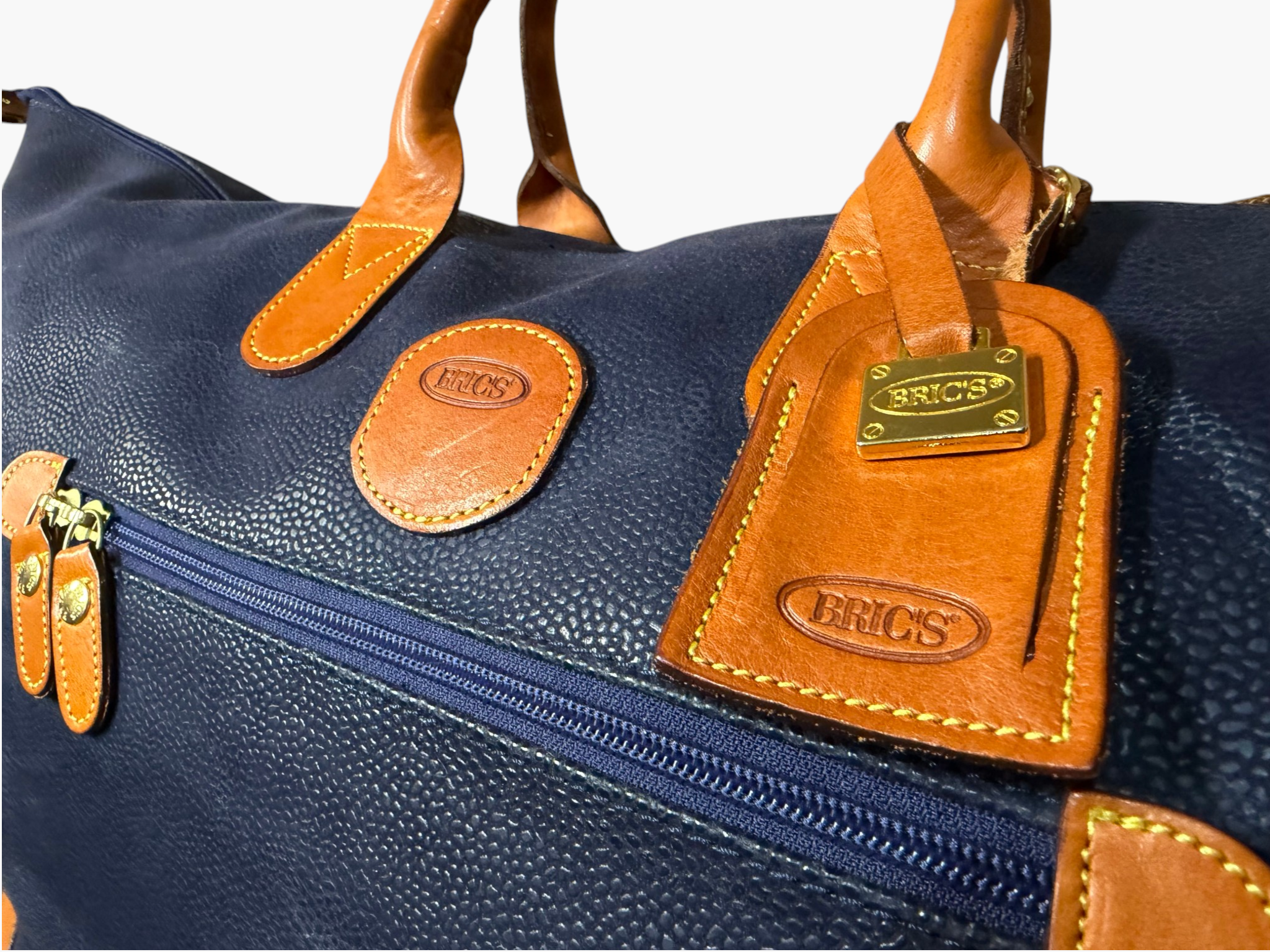 Bric’s Life 22" Large Navy Pebbled Leather Cargo Weekender / Travel Bag