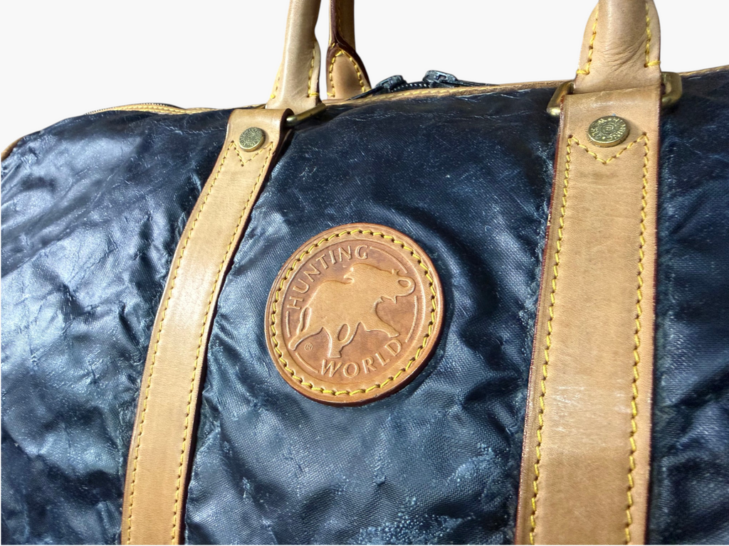Hunting World Vintage Navy Coated Nylon Duffel / Boston Bag c.1993