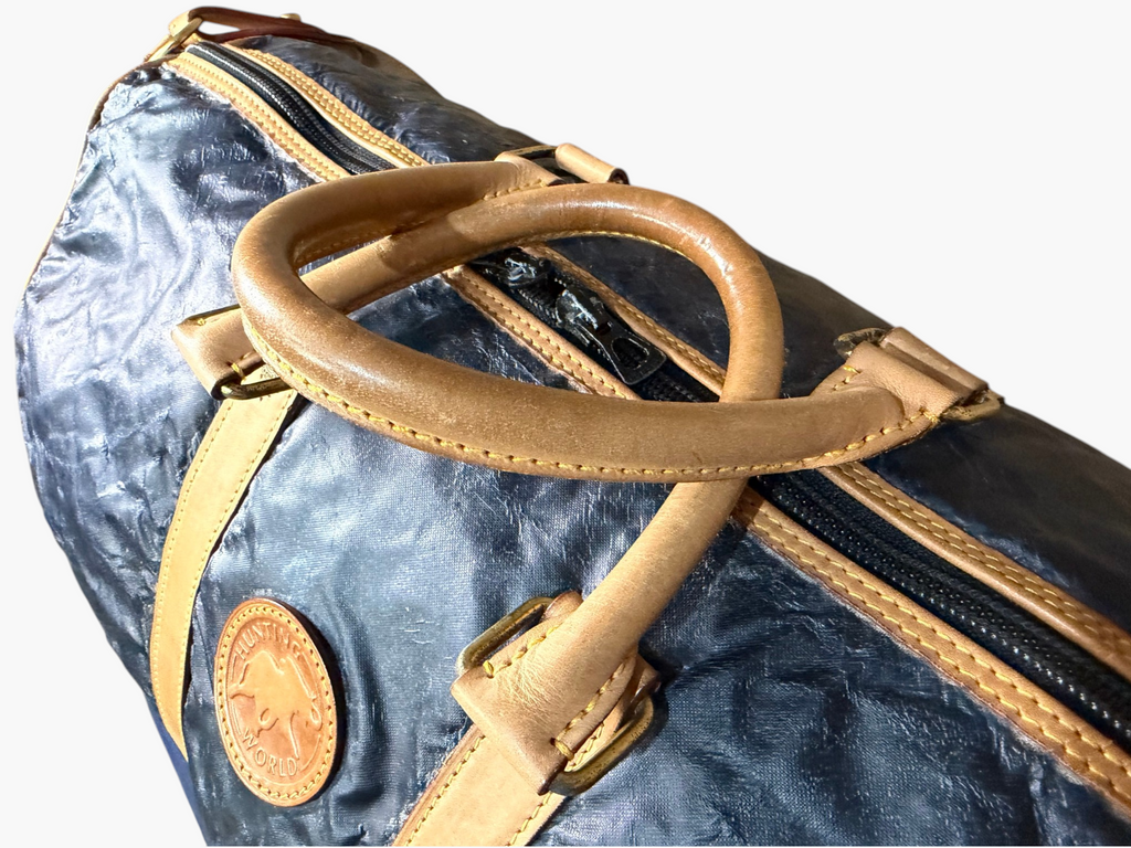 Hunting World Vintage Navy Coated Nylon Duffel / Boston Bag c.1993