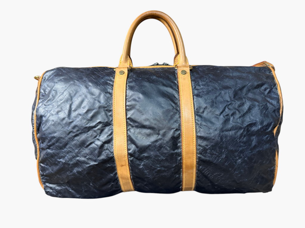 Hunting World Vintage Navy Coated Nylon Duffel / Boston Bag c.1993