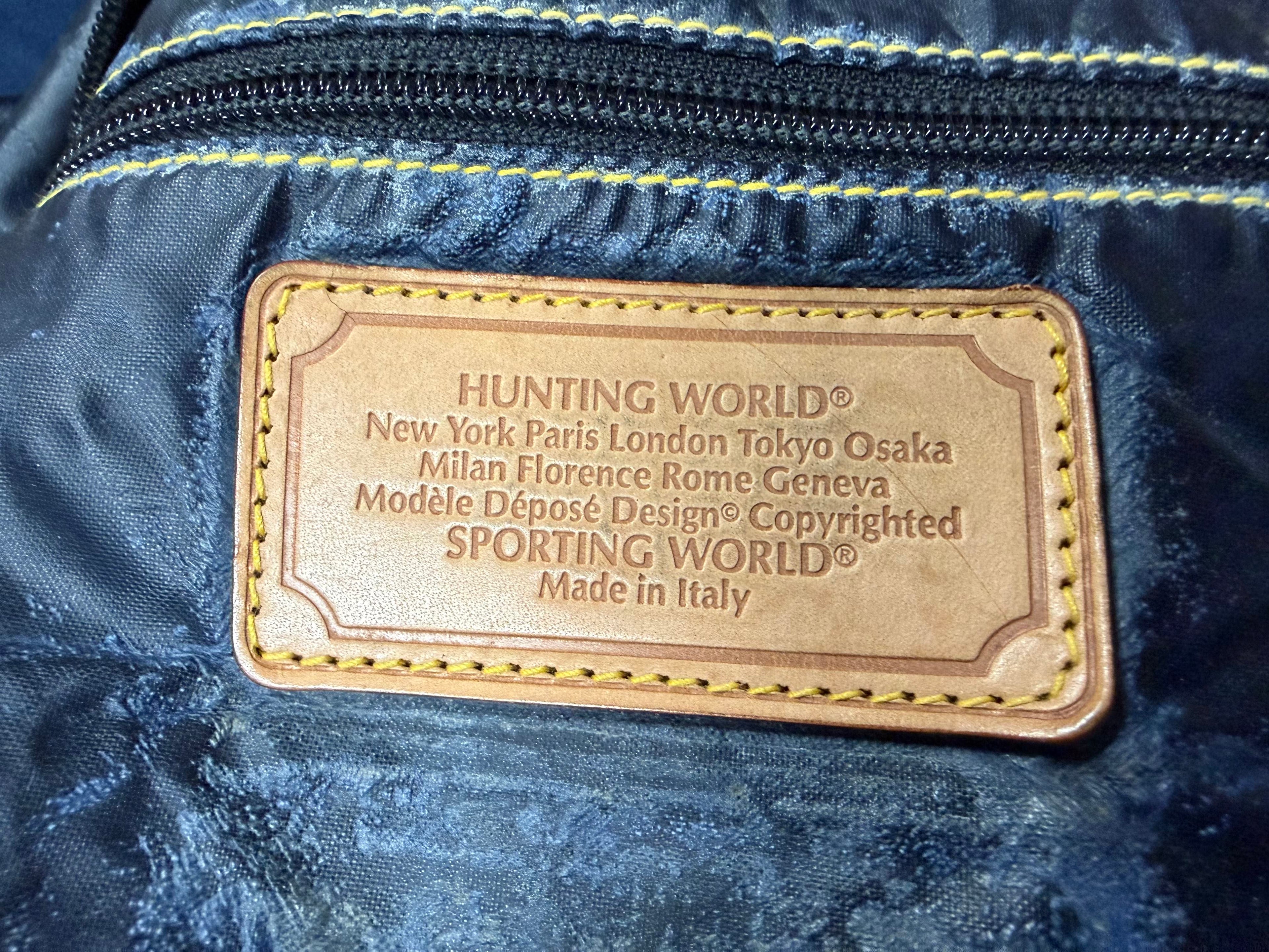 Hunting World Vintage Navy Coated Nylon Duffel / Boston Bag c.1993