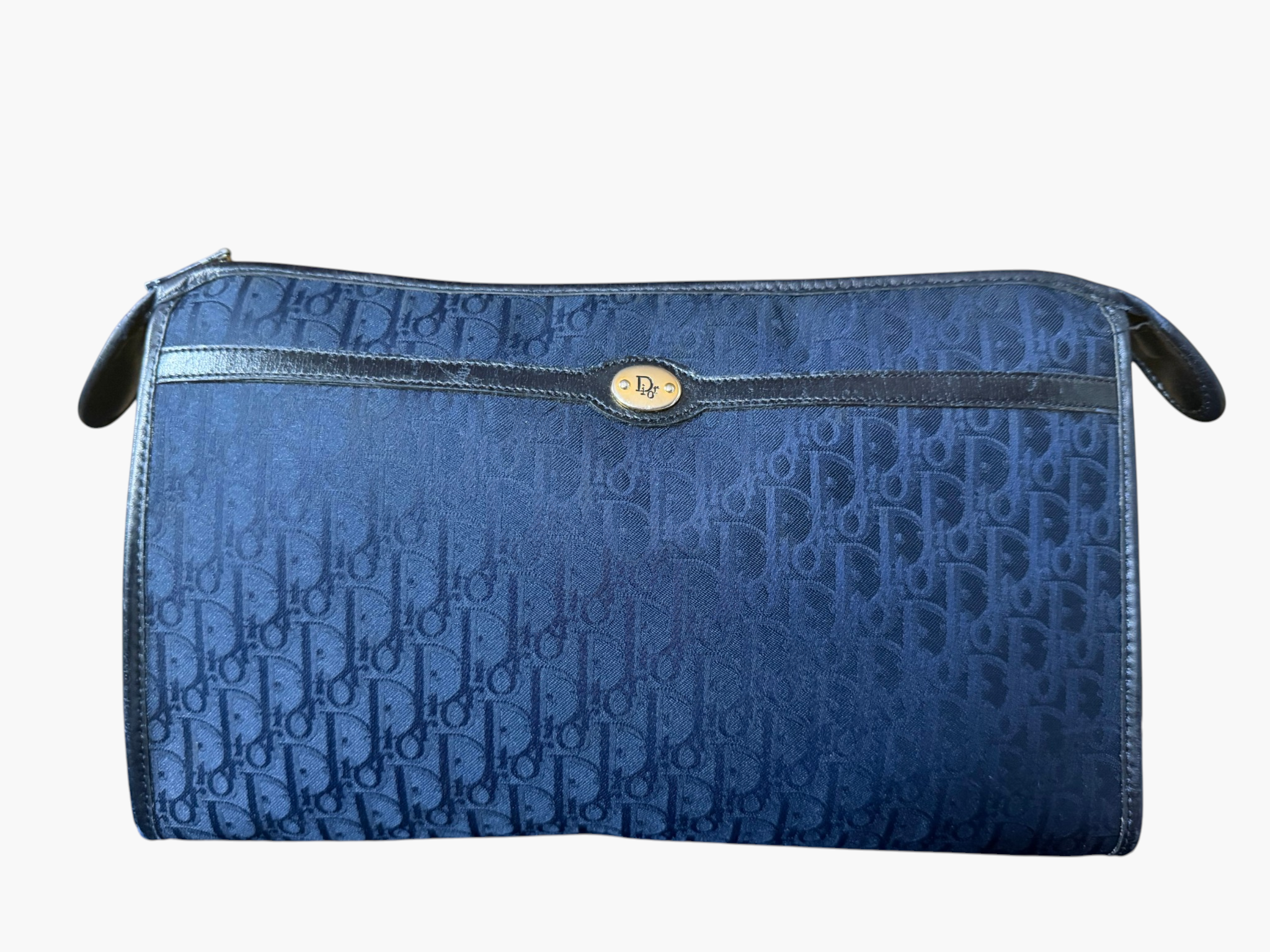 Vintage Christian Dior Navy Oblique Canvas Pouch Clutch