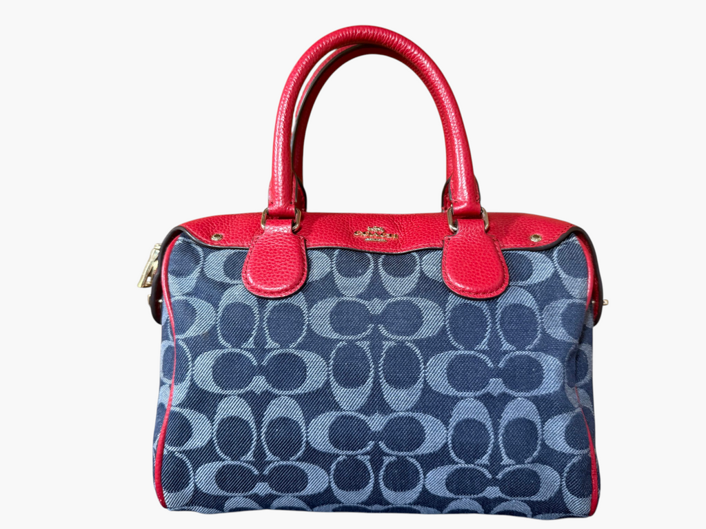Coach Bennett Satchel in Signature Denim with Red Leather Trim
