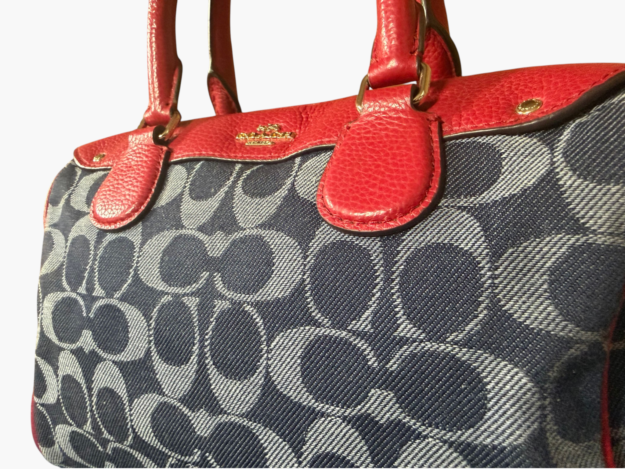 Coach Bennett Satchel in Signature Denim with Red Leather Trim
