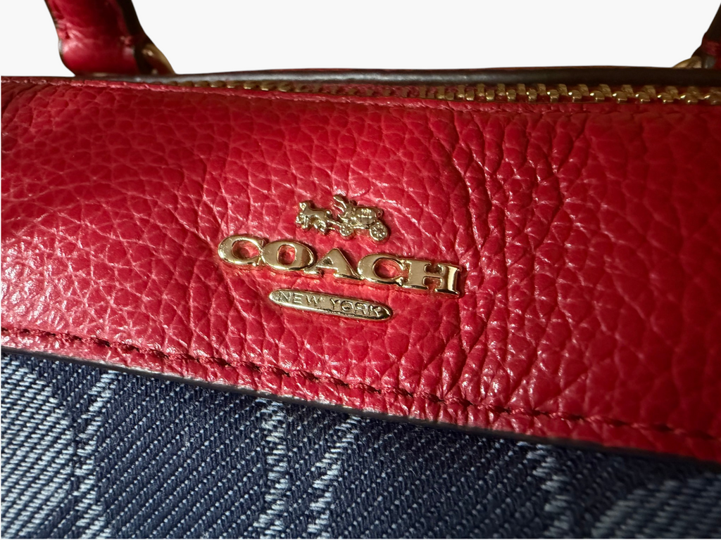 Coach Bennett Satchel in Signature Denim with Red Leather Trim