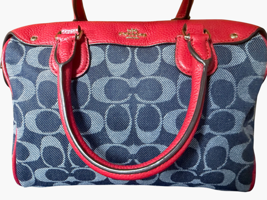 Coach Bennett Satchel in Signature Denim with Red Leather Trim