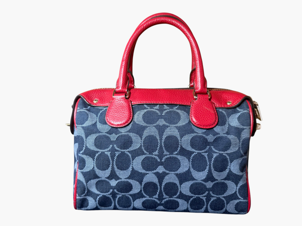 Coach Bennett Satchel in Signature Denim with Red Leather Trim