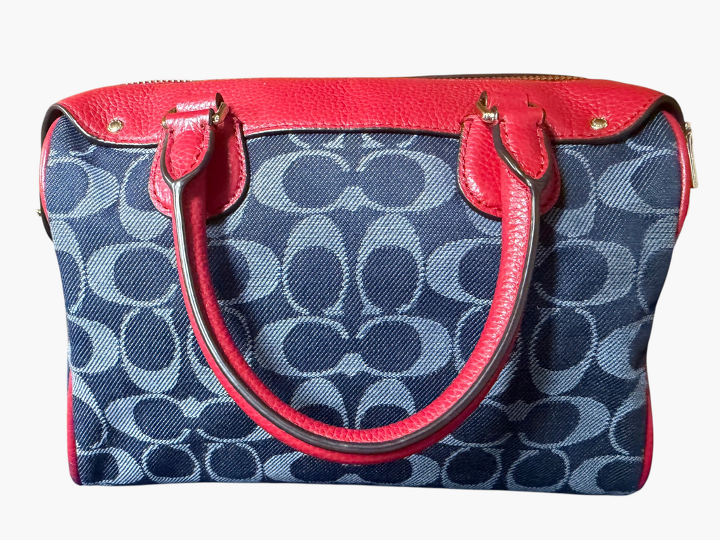 Coach Bennett Satchel in Signature Denim with Red Leather Trim