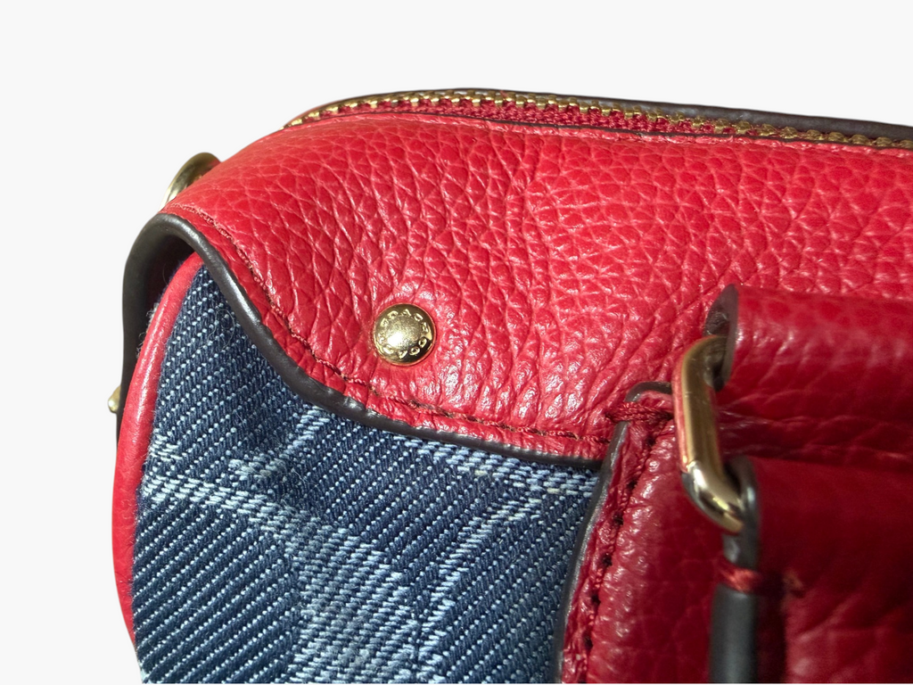Coach Bennett Satchel in Signature Denim with Red Leather Trim