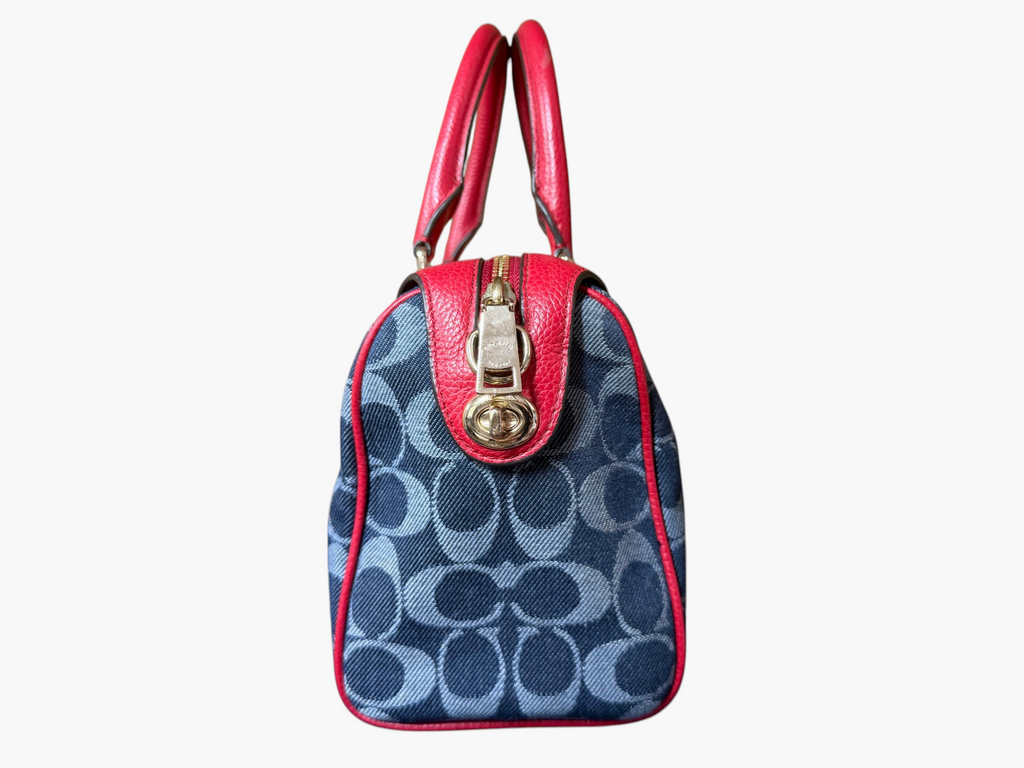 Coach Bennett Satchel in Signature Denim with Red Leather Trim