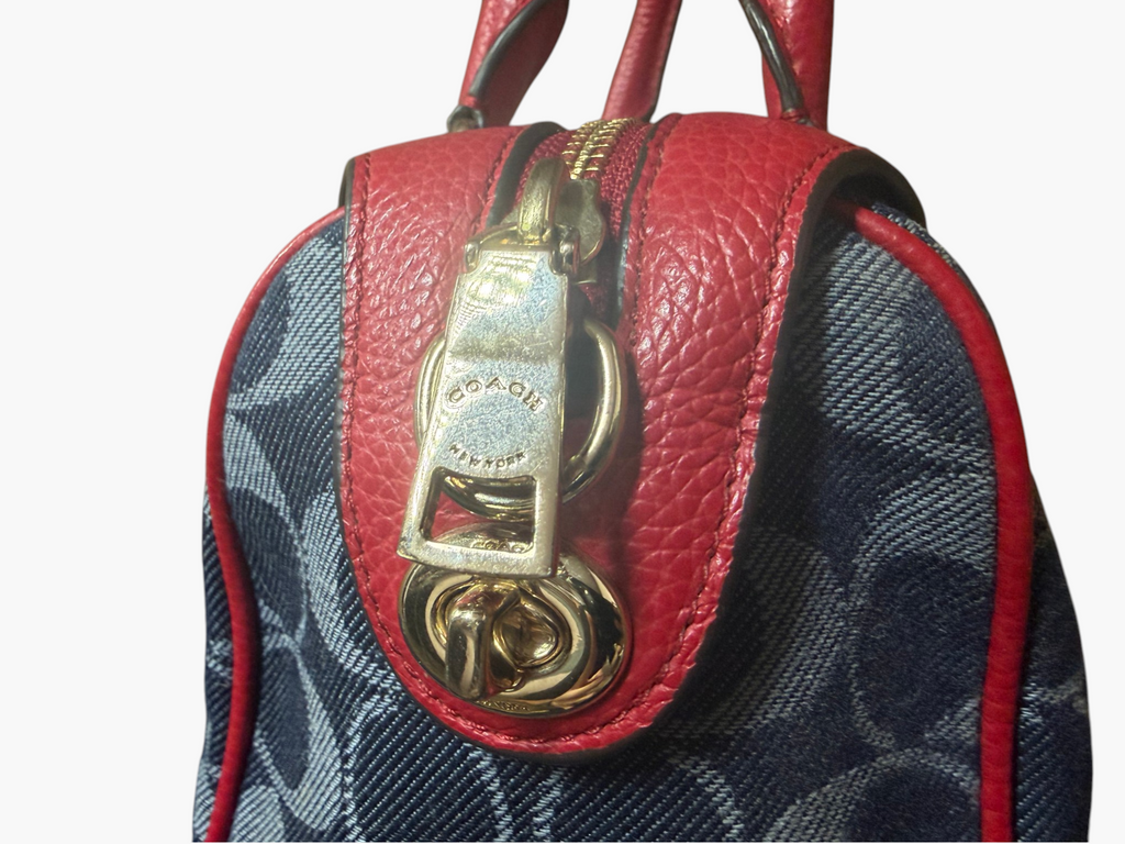 Coach Bennett Satchel in Signature Denim with Red Leather Trim
