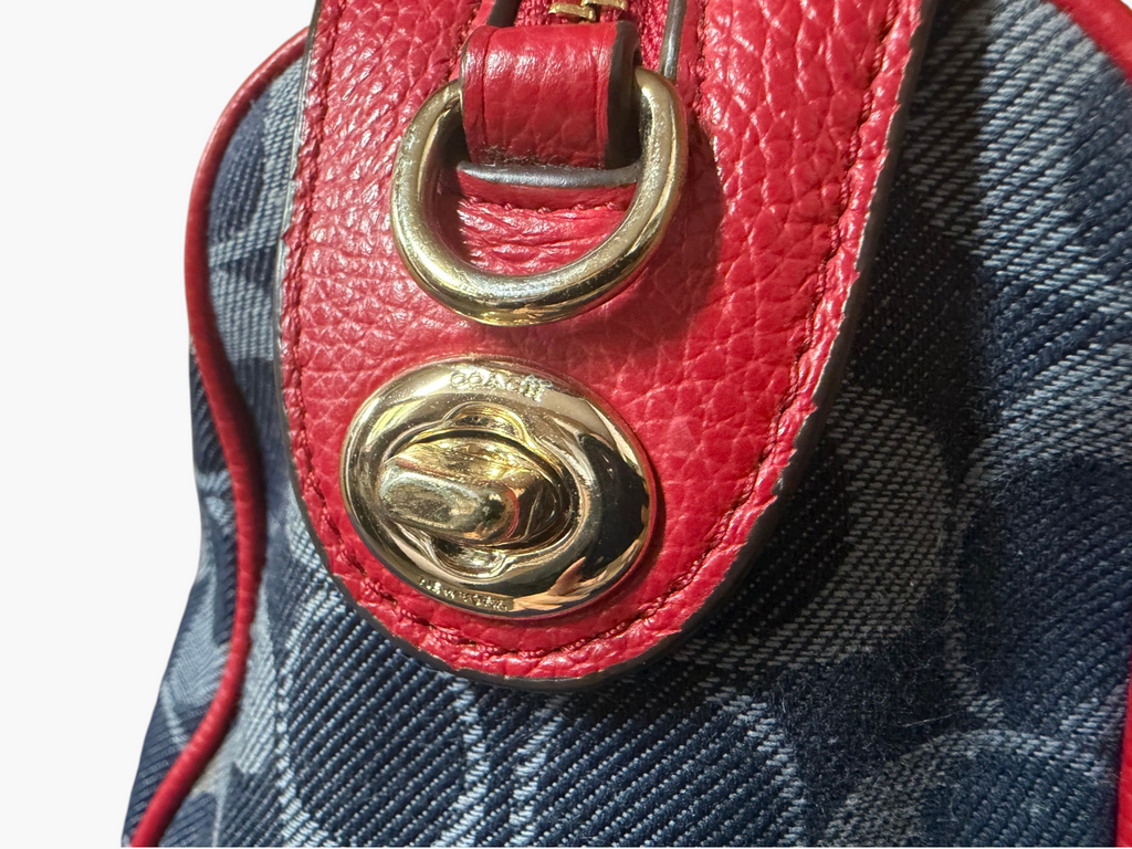 Coach Bennett Satchel in Signature Denim with Red Leather Trim