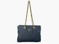 Prada Tessuto Impunturato Quilted Nylon Chain Tote in Dark Navy Blue