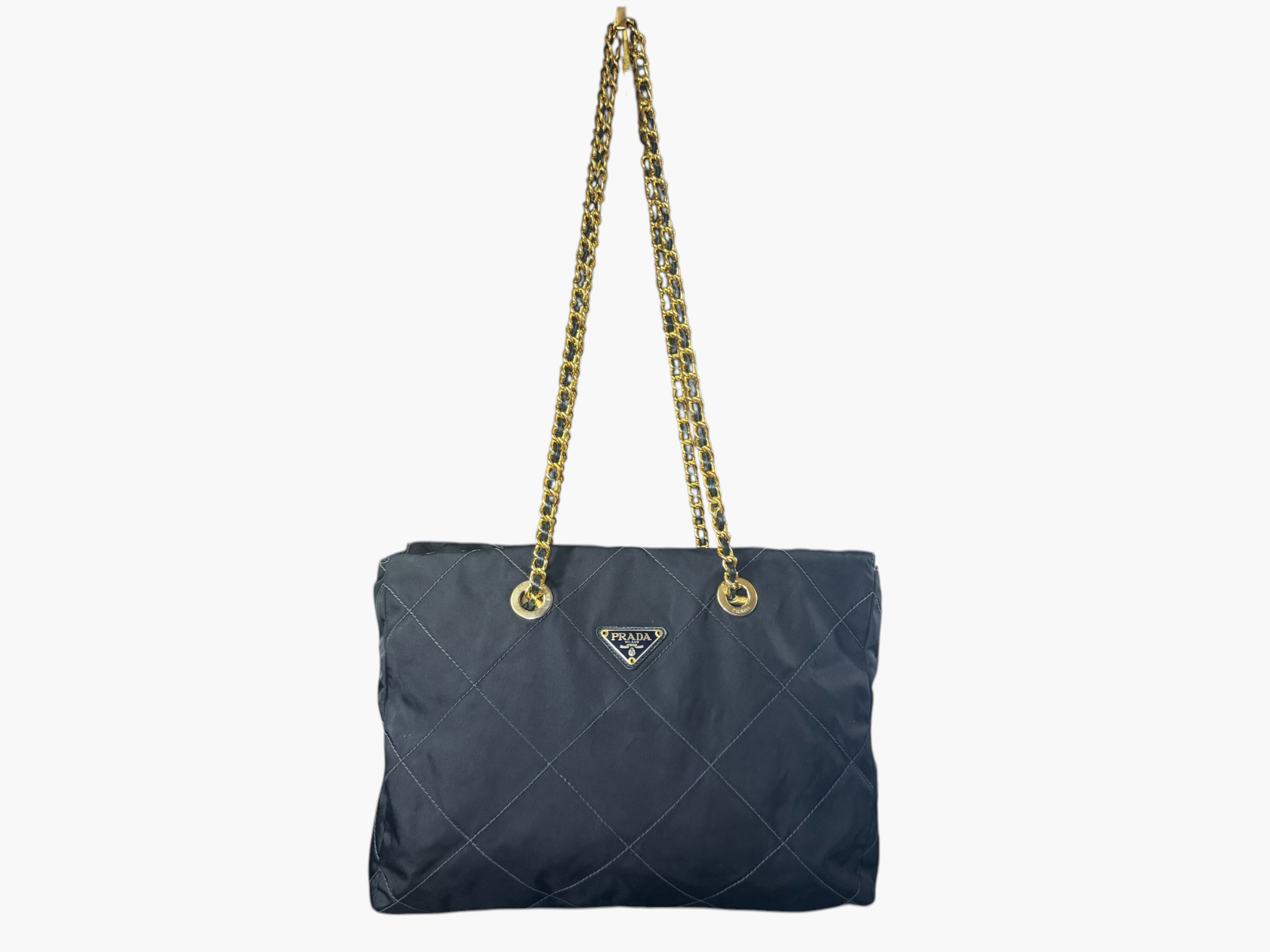 Prada Tessuto Impunturato Quilted Nylon Chain Tote in Dark Navy Blue