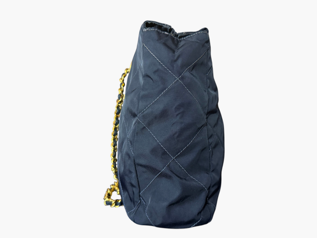 Prada Tessuto Impunturato Quilted Nylon Chain Tote in Dark Navy Blue