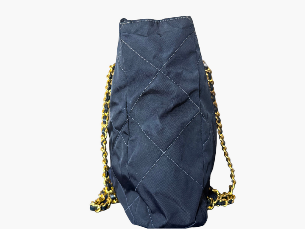 Prada Tessuto Impunturato Quilted Nylon Chain Tote in Dark Navy Blue