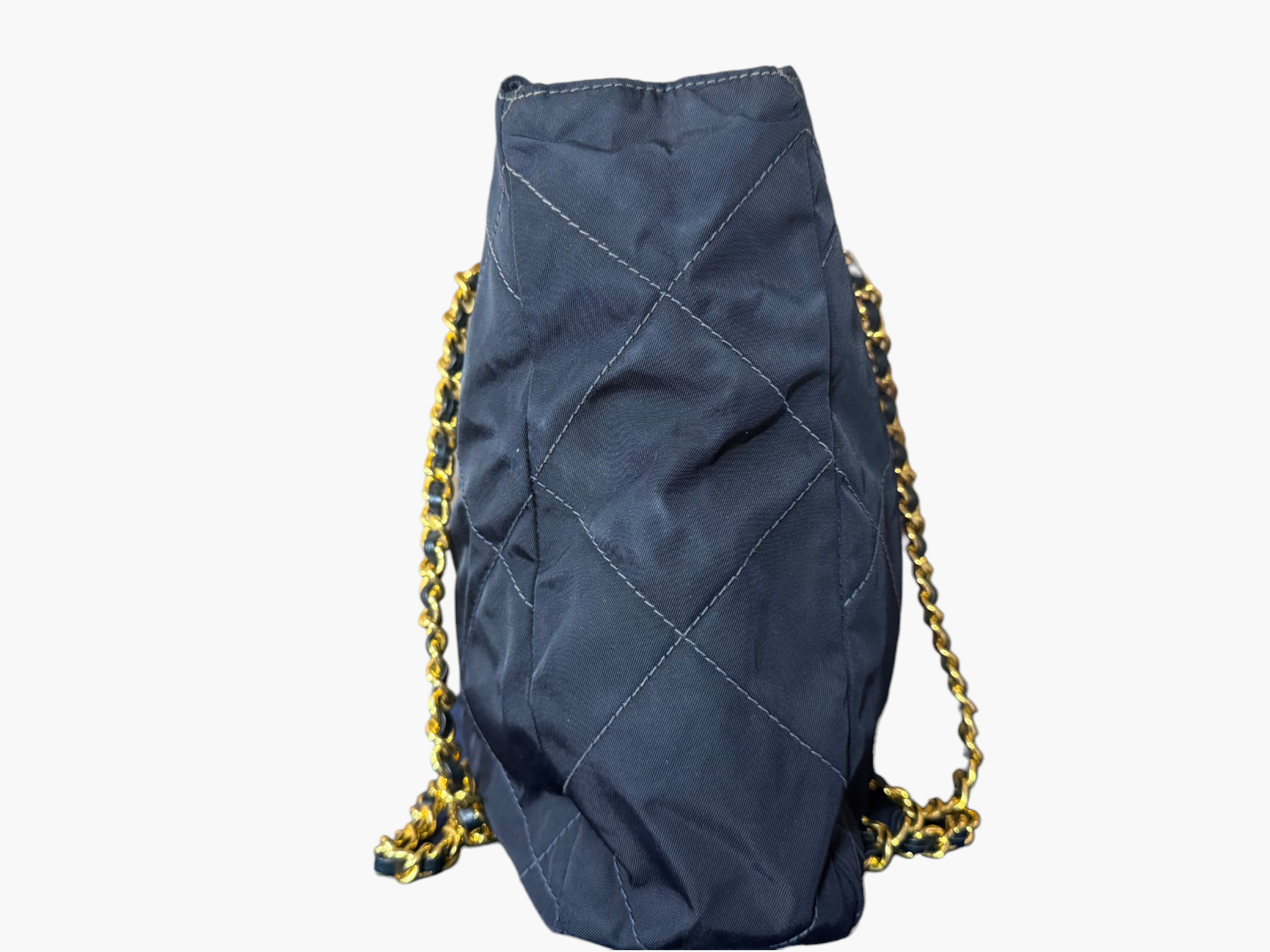 Prada Tessuto Impunturato Quilted Nylon Chain Tote in Dark Navy Blue