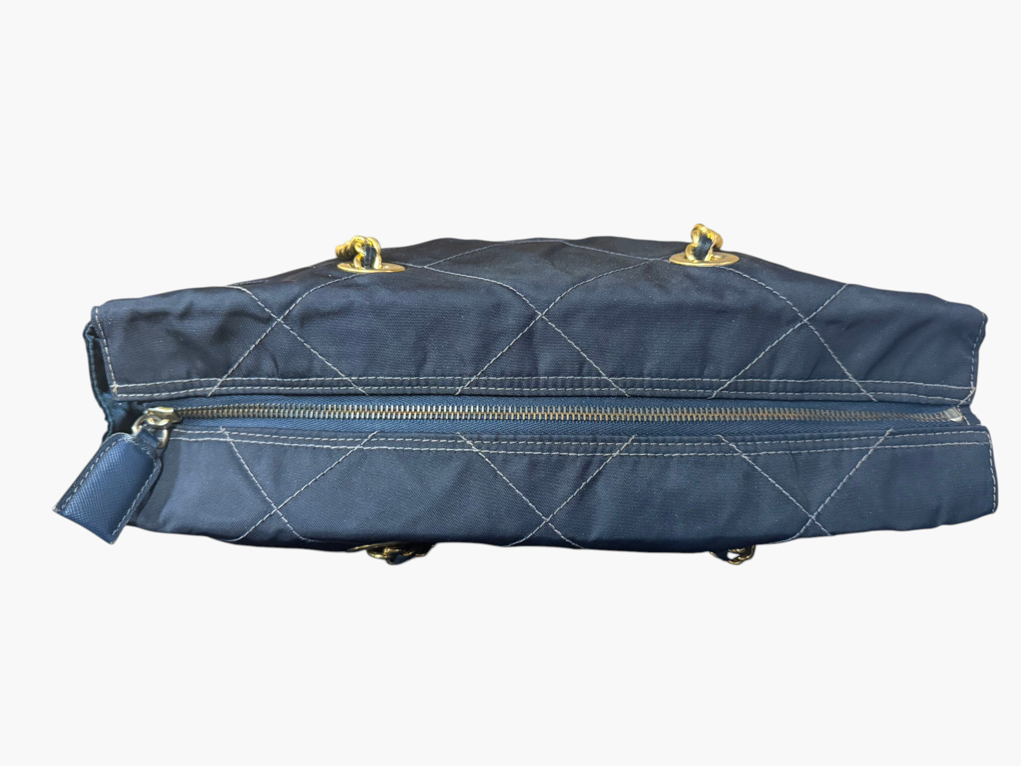 Prada Tessuto Impunturato Quilted Nylon Chain Tote in Dark Navy Blue