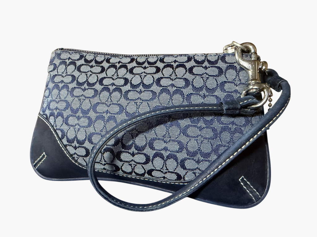 Coach Signature C Jacquard Wristlet in Denim Look Navy Blue