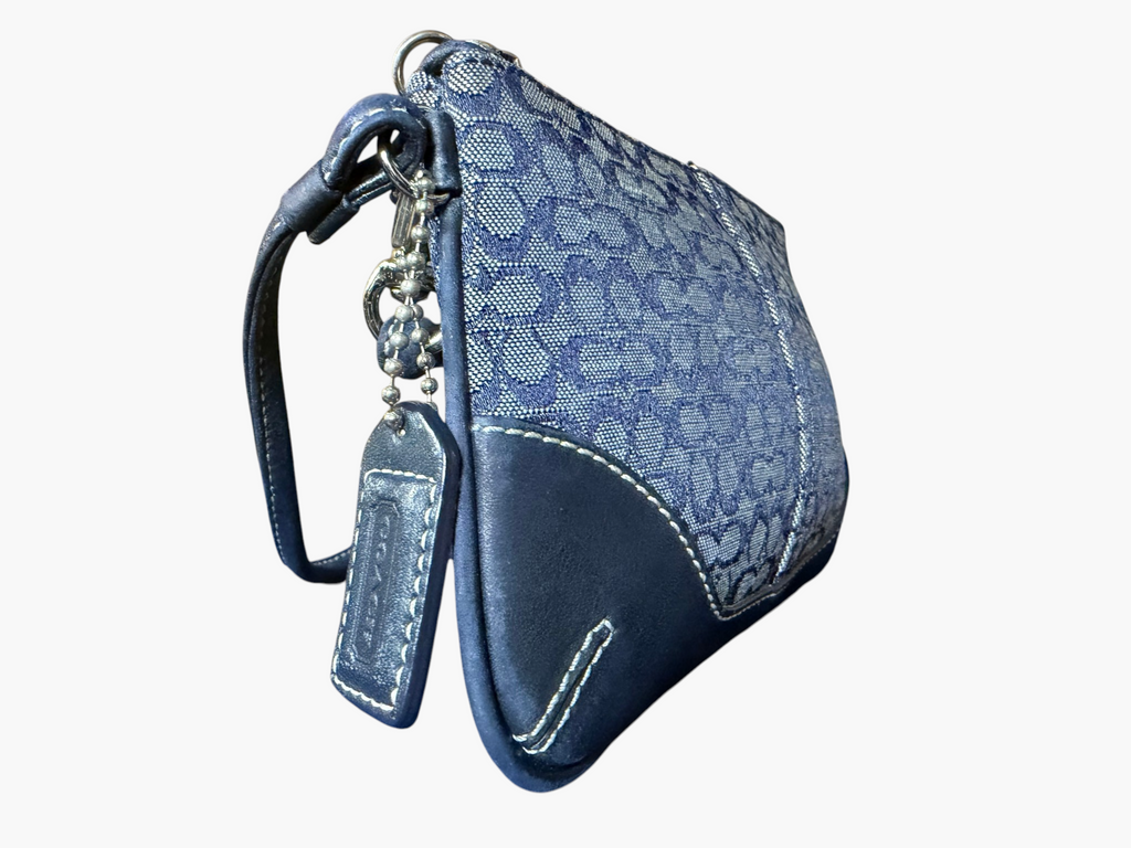 Coach Signature C Jacquard Wristlet in Denim Look Navy Blue