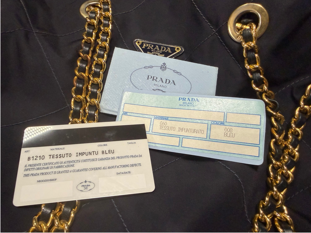 Prada Tessuto Impunturato Quilted Nylon Chain Tote in Dark Navy Blue