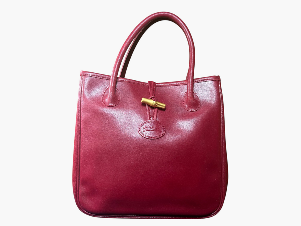 Vintage Longchamp Le Roseau Red Leather Tote