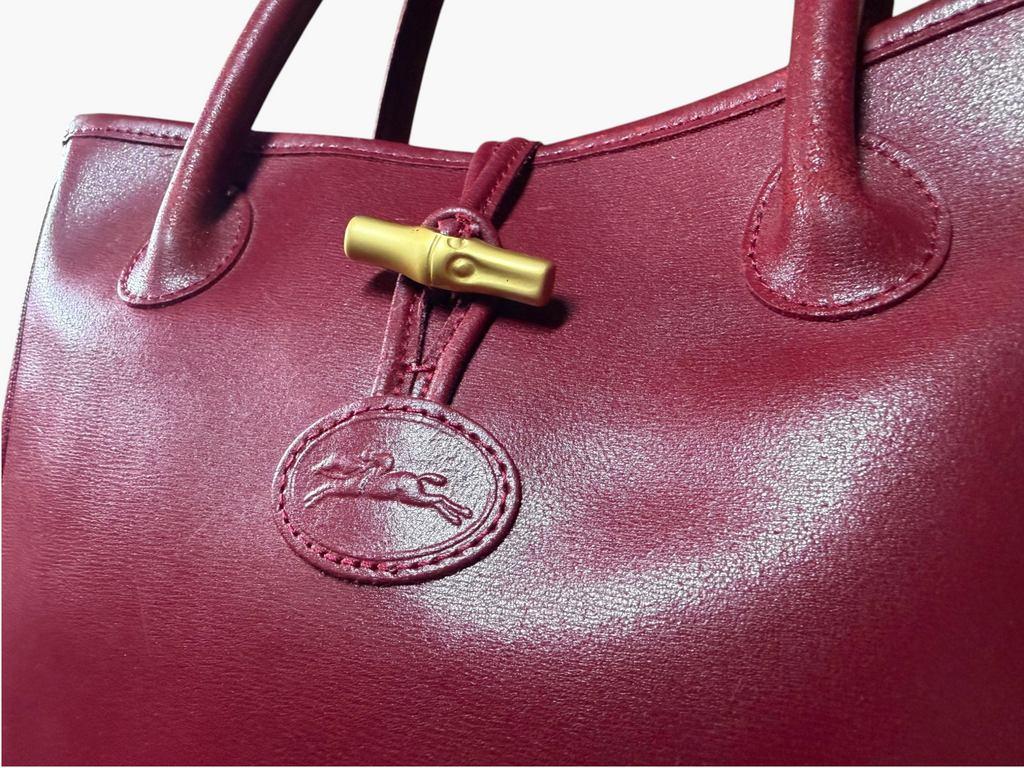Vintage Longchamp Le Roseau Red Leather Tote
